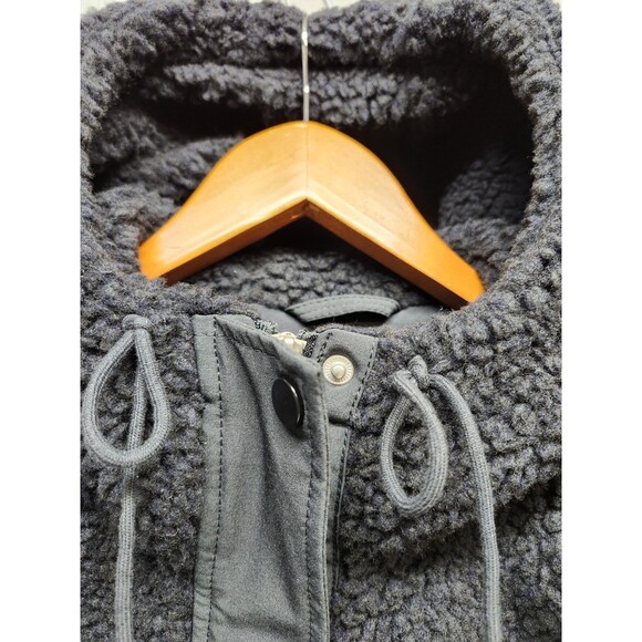 Abercrombie & Fitch Jacket Women Medium Black Sherpa Hooded Cropped - Picture 3 of 7